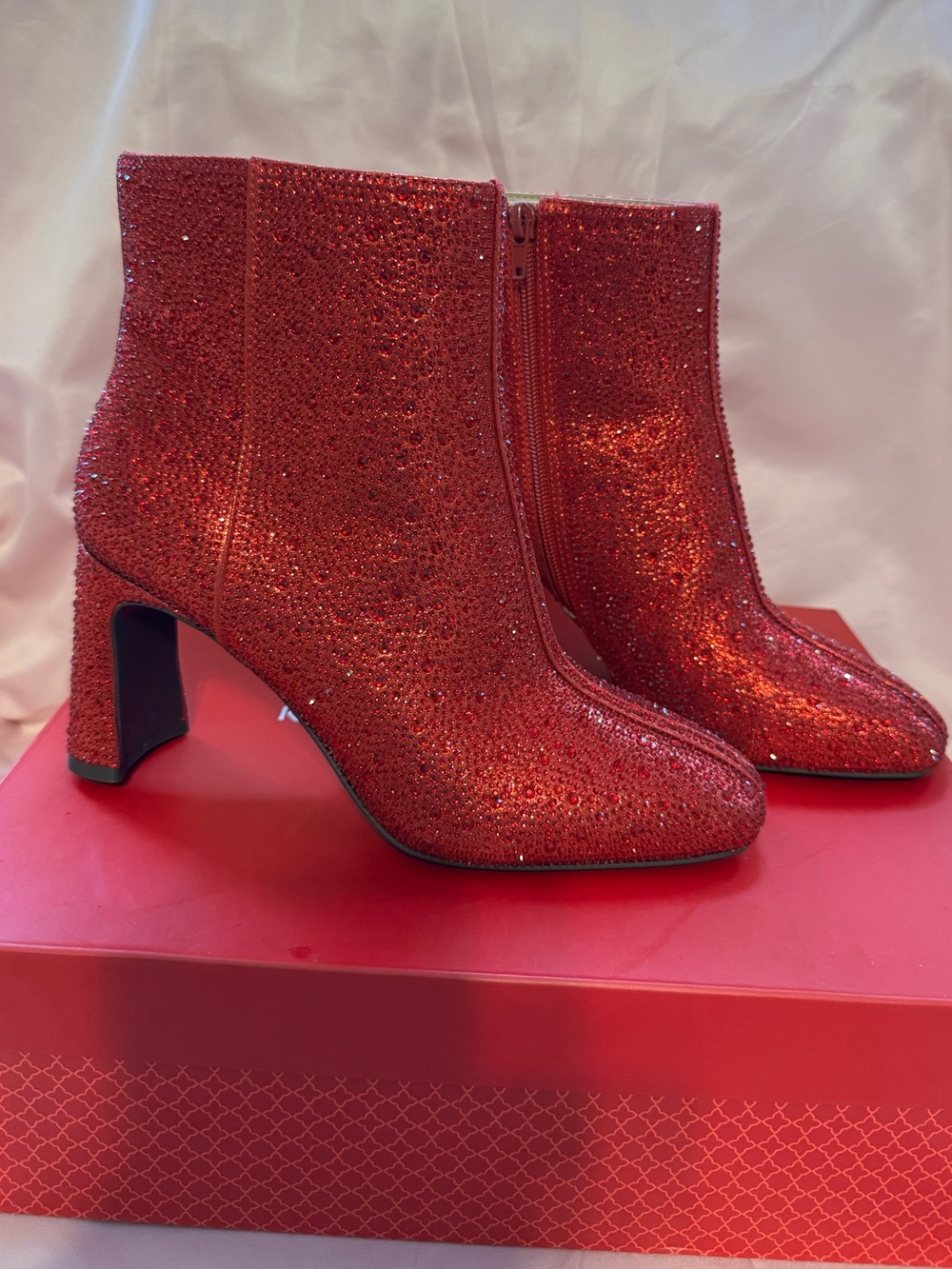 Kelly & Katie Red Sequin Ankle Booties with Block Heel